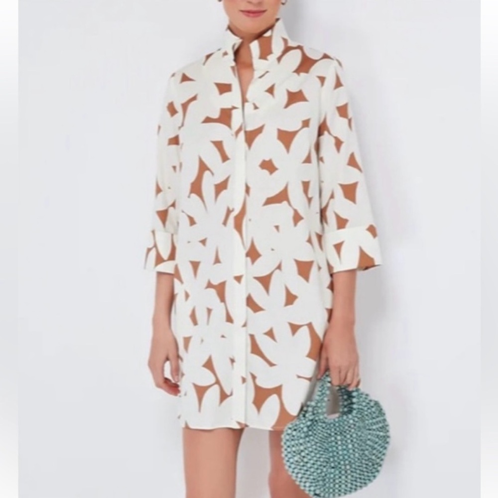 Tuckernuck Honey Petal Charlie White and Tan Floral Shirt Dress